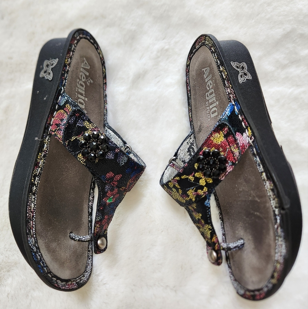 Alegria Carina Flip Flop Comfort Sandals Leather Floral Print Size 36/6 - Picture 5 of 14